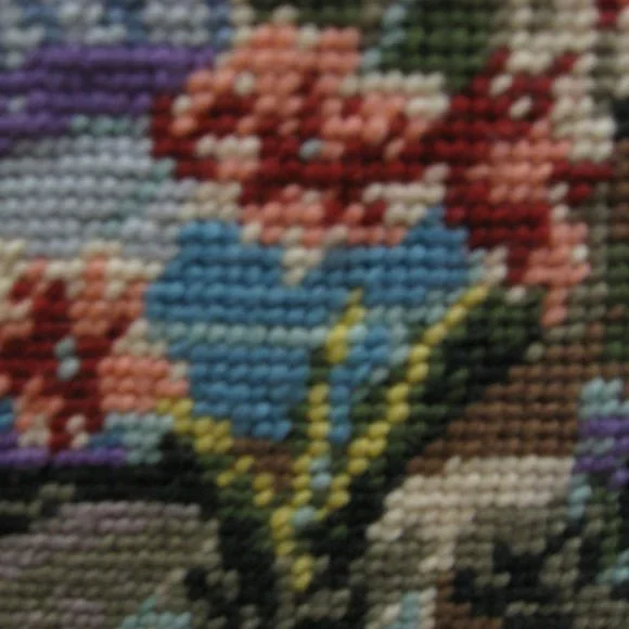 Custom Blue Framed Needlepoint Patio Floral Scene Framed Art Picture 13 x 18 - Picture 7 of 10